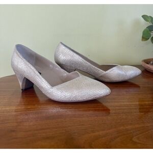 Women's Metallic Cream Low Block Heel Pumps